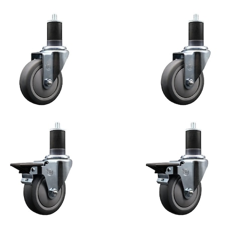 Service Caster 4'' Thermoplastic Rubber Wheel Swivel 1-5/8'' Expanding Stem Caster Set 2 Brakes, 4PK SCC-EX20S414-TPRB-2-PLB-2-158